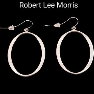 Robert Lee Morris RLM Modernist Sterling Hammered Oval Hoop Earrings
